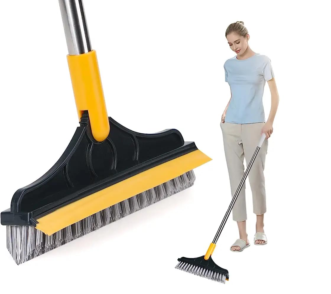 ROKTRY 2 in 1 Bathroom Cleaning Brush Wiper Tiles Cleaning Bathroom Brush Floor Scrub Brush with Long Handle 120° Rotate Home Kitchen Bathroom Cleaning Brush Pack-1, Multicolor