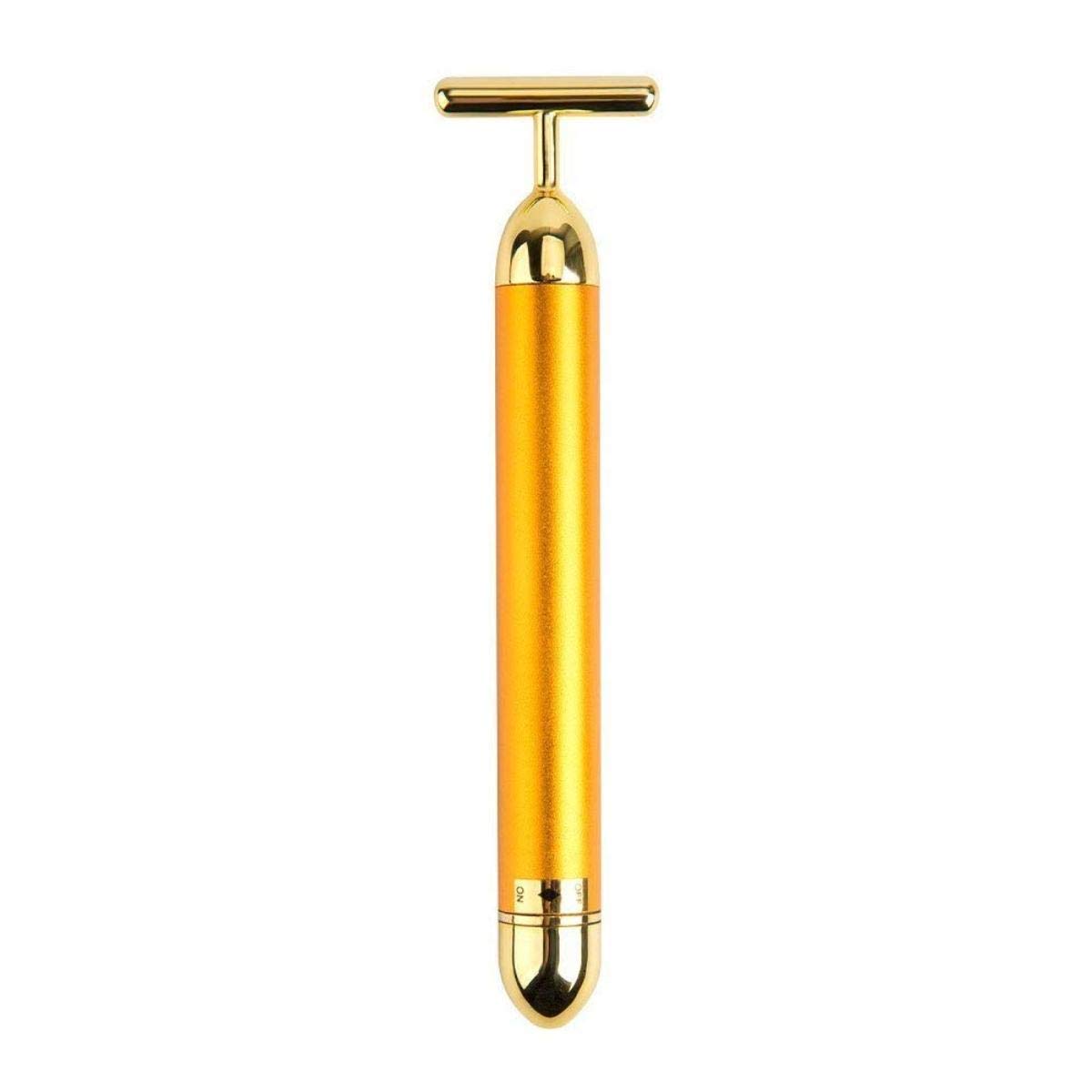 Dealsure 24k Gold Energy Beauty Bar Electric Vibration Facial Massage Roller Waterproof Face Skin Care T-Shaped Anti Wrinkle Massager for Forehead Cheek Neck Clavicle Arm (Gold Colour)
