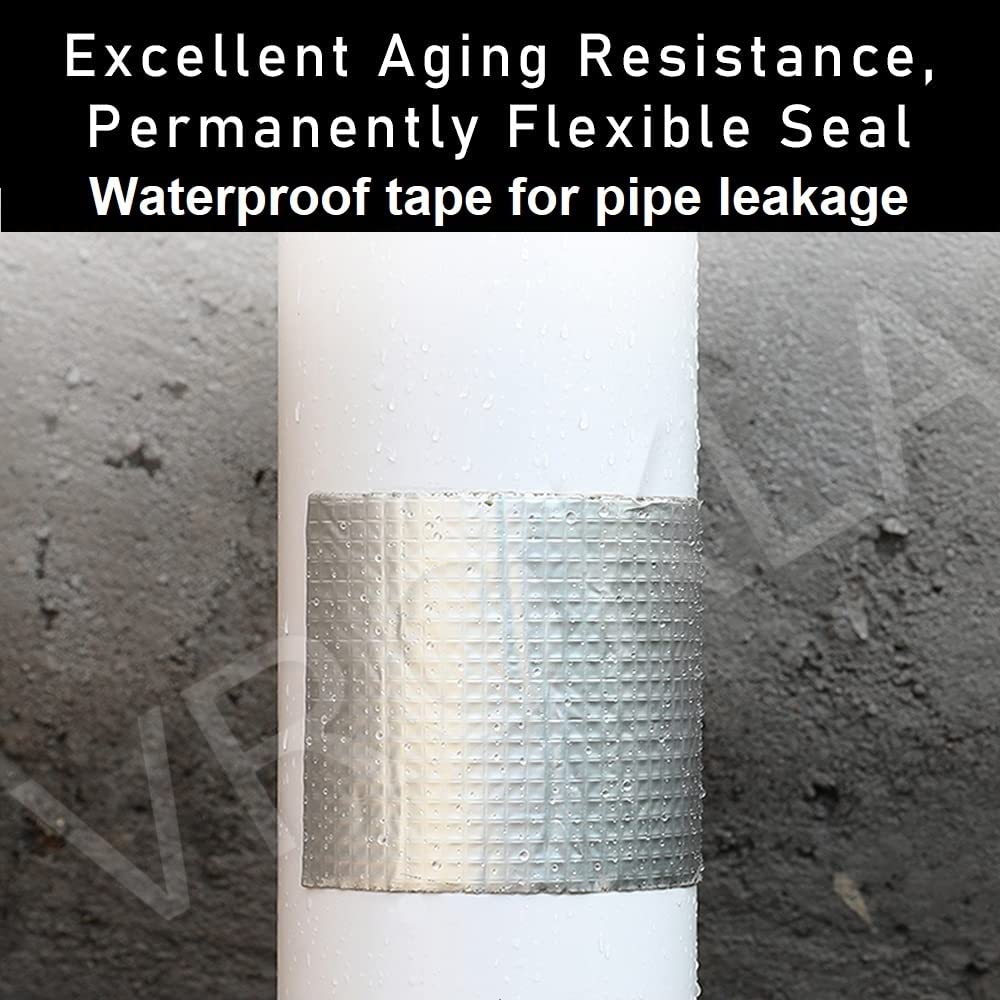 VROKLA Waterproof Repair Tape for Pipe Leakage Roof Water Leakage Solution Aluminium Foil Tape Waterproof Adhesive Sealing Butyl Rubber Tape for Surface Crack (5cmx5m) (Silver)