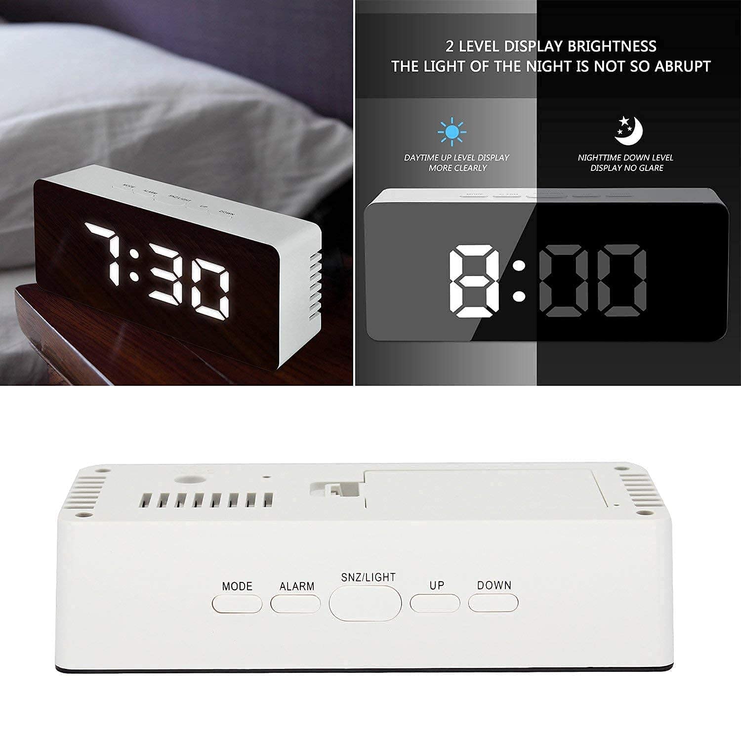 ROMINO Digital LED Mirror Alarm Clock for Table, Watch Timer for Students Study, Home, Office, Bedroom, Kitchen, Loud Desk Alarm Clocks for Heavy Sleepers with Automatic Sensor,Time,Date (Mirror)