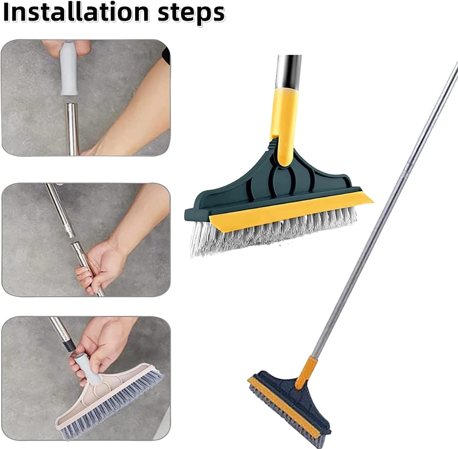 ROKTRY 2 in 1 Bathroom Cleaning Brush Wiper Tiles Cleaning Bathroom Brush Floor Scrub Brush with Long Handle 120° Rotate Home Kitchen Bathroom Cleaning Brush Pack-1, Multicolor
