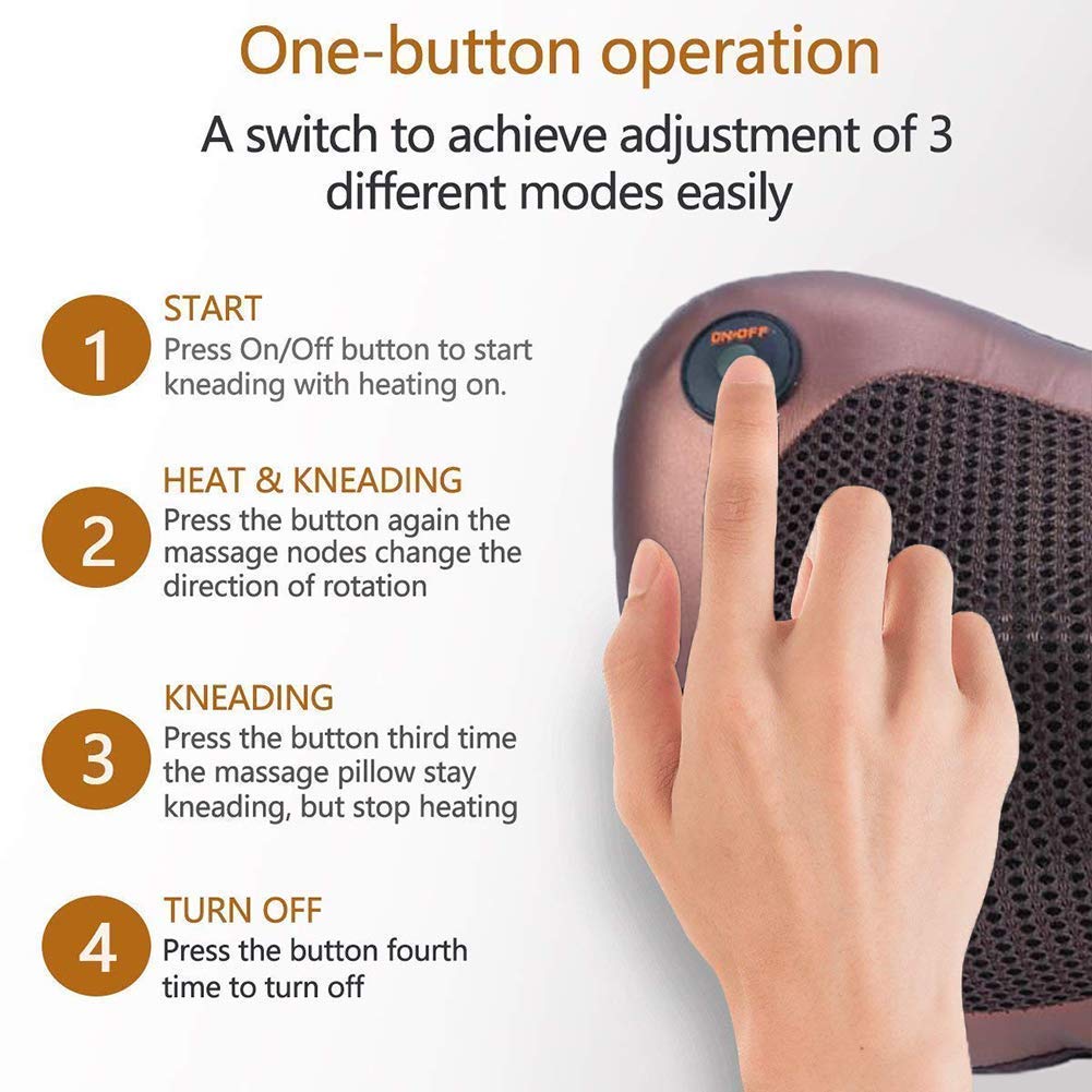 Perriha Fashion Back Massager with Heat, Shiatsu Back and Neck Massager with Deep Tissue Kneading Electric Neck Massage Pillow for Back Neck Shoulders Legs Foot Muscle Pain Relief for Home Car Office