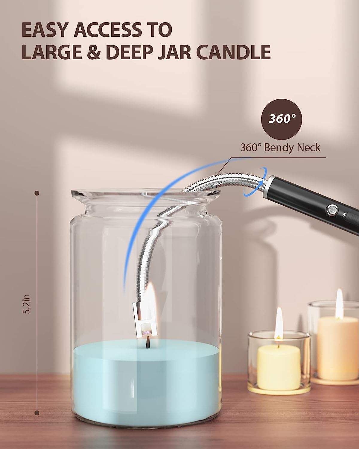 Ronxs Electric Lighter, Candle Lighter Electric USB Rechargeable Lighter with Battery Display, Longer Flexible Neck Windproof Plasma Arc Long Lighters for Candles Fireworks - Plastic