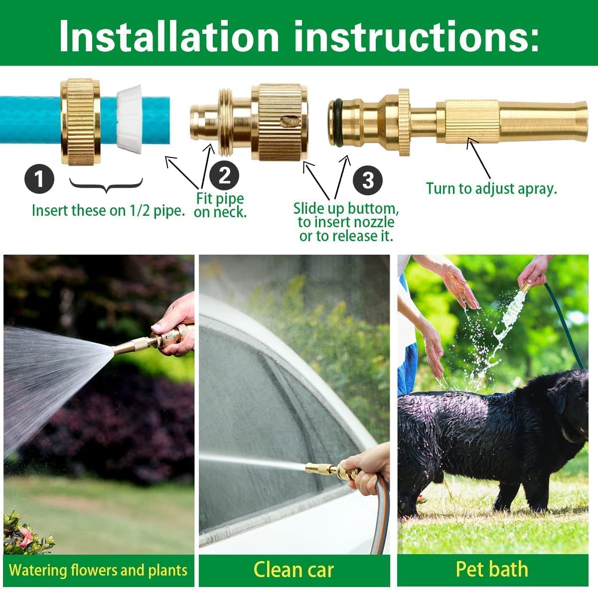 Hose Nozzle-HoMedics Pressure Water Spray Gun Nozzle Car Bike Washing Nozzle Water Pressure Booster Brass Nozzle Suitable For 1/2 Nozzles Hose Pipe Clean Shave Car/- (Golden)