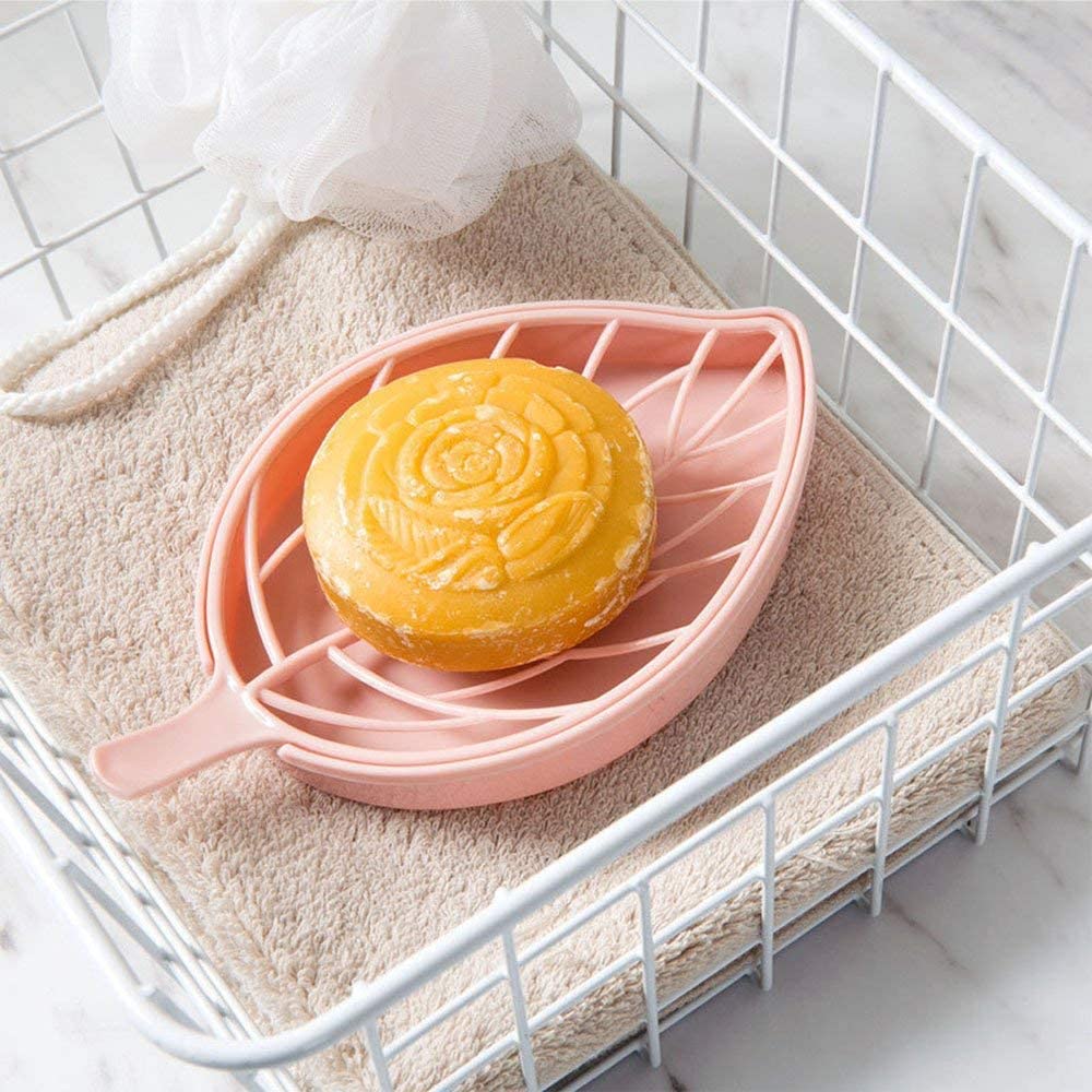 Primelife Plastic 3Pcs Beautiful Leaf Shape Double Layer Soap Dish Holder,Clean Soap Holder,with Soap Dish Case Holder, Bathroom, Kitchen Sink -Multicolor (Leaf Soap Dish - Set of 3)