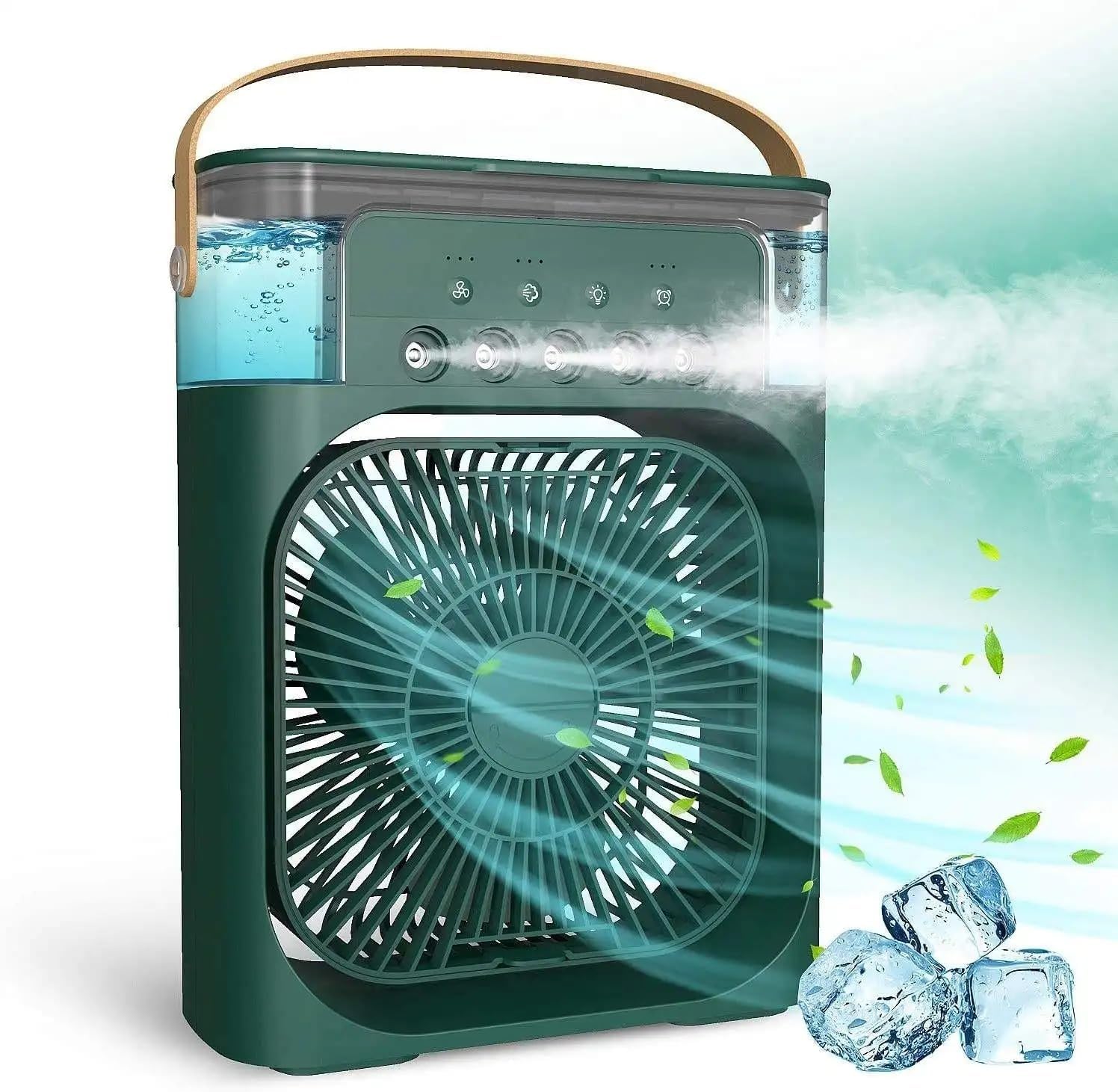Techking (NEW 15 YEARS WARRANTY) Portable Comfort Mini AC, Table Fan, Desk Fan with USB-Powered, 3 Speed Modes, Mist Function, 7 Colors LED Light, 1/2/3 H Timer - for Home