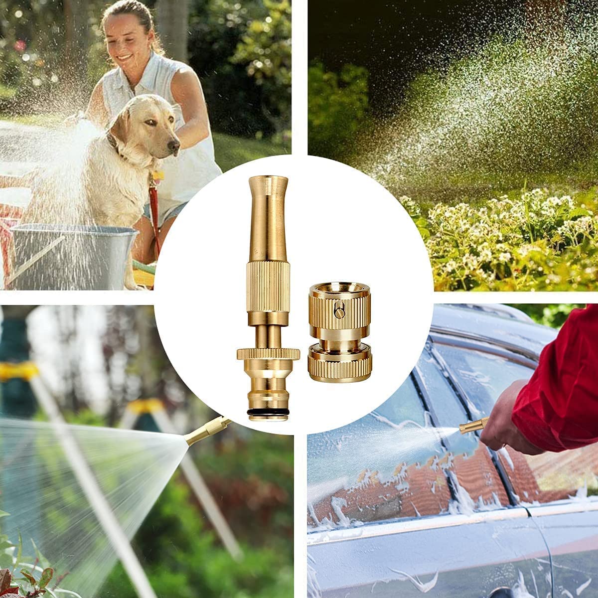 Hose Nozzle-HoMedics Pressure Water Spray Gun Nozzle Car Bike Washing Nozzle Water Pressure Booster Brass Nozzle Suitable For 1/2 Nozzles Hose Pipe Clean Shave Car/- (Golden)