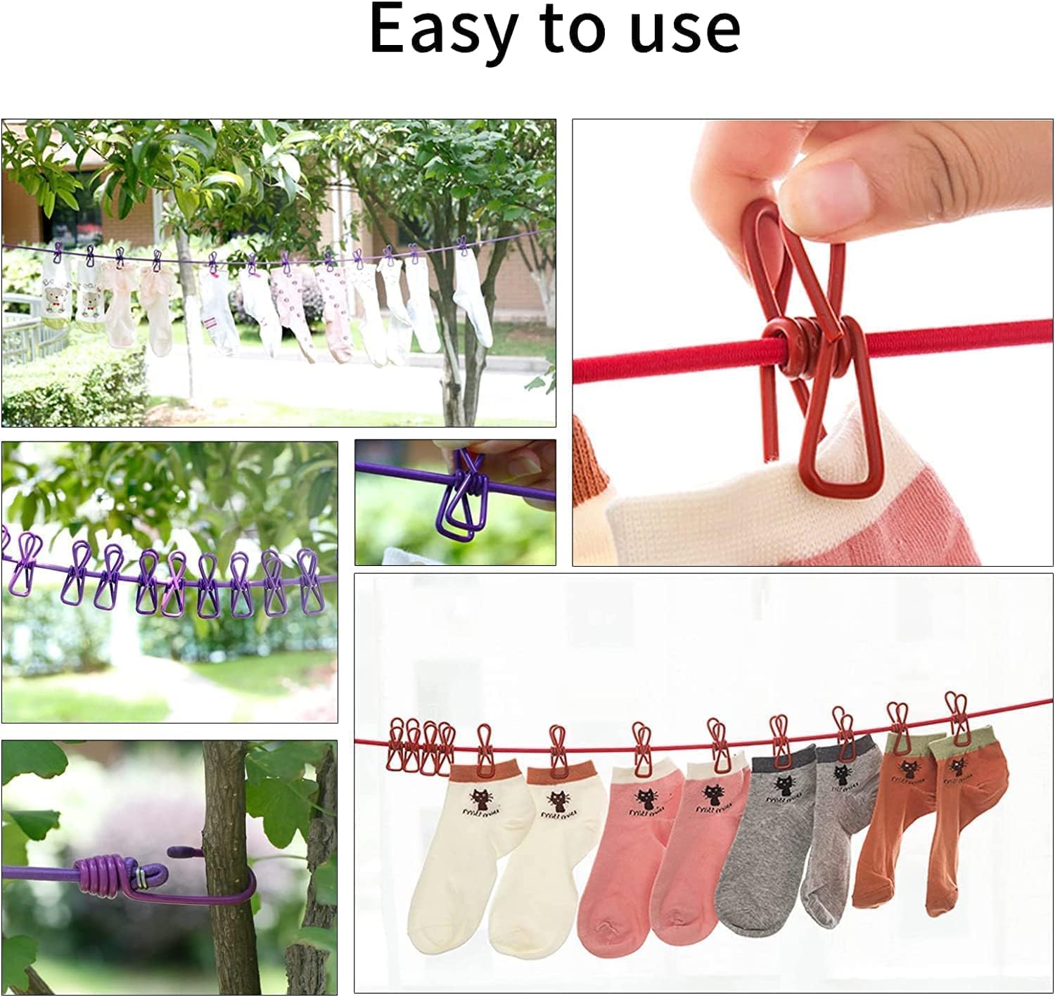 TEKCOOL Cloth Drying Rope with Hooks (Pack of 1) Elastic Cloth Hanging Rope for Cloth Drying with 12 Clips Cloth Rope for Drying Clothes for Travel Home Outdoor Kapde Sukhane ki Rassi Wire -Multicolor