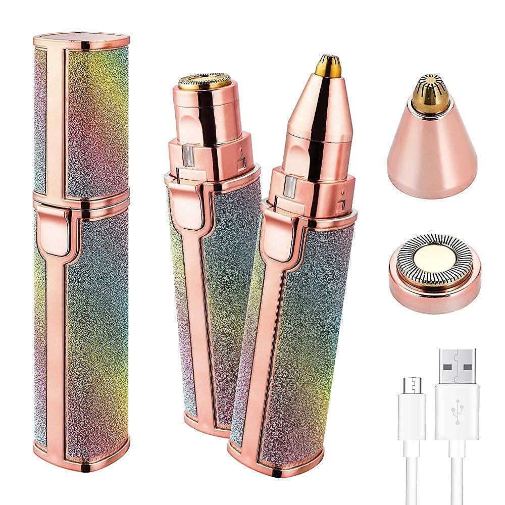 AMENDAS Eyebrow Trimmer for Women, 2 in 1 Rechargeable Facial Hair Remover For Women with Replaceable Heads, Professional Painless Personal Hair Removal Eyebrow Razor with Indicator Lights (NEW)