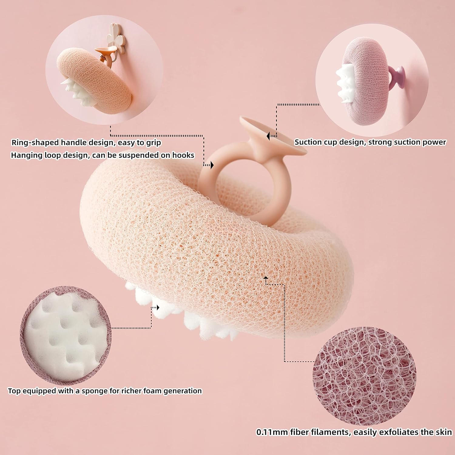 CozyCrest New Upgrade 2-in-1 Sunflower Bath Ball, Exfoliating Bath Sponge Cleaning Brush with Suction Cup Super Soft Sponge Scrubber Multicolor (1pcs)