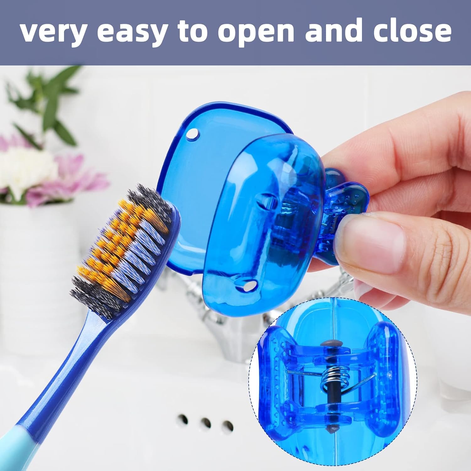 AMOAMI Toothbrush Head Cover Set - Portable Toothbrush Head Protector, Protective Portable Plastic Clip's Toothbrush Cover for Household Travel, Camping, Bathroom, School, Work.Multicolor - 4-Pack