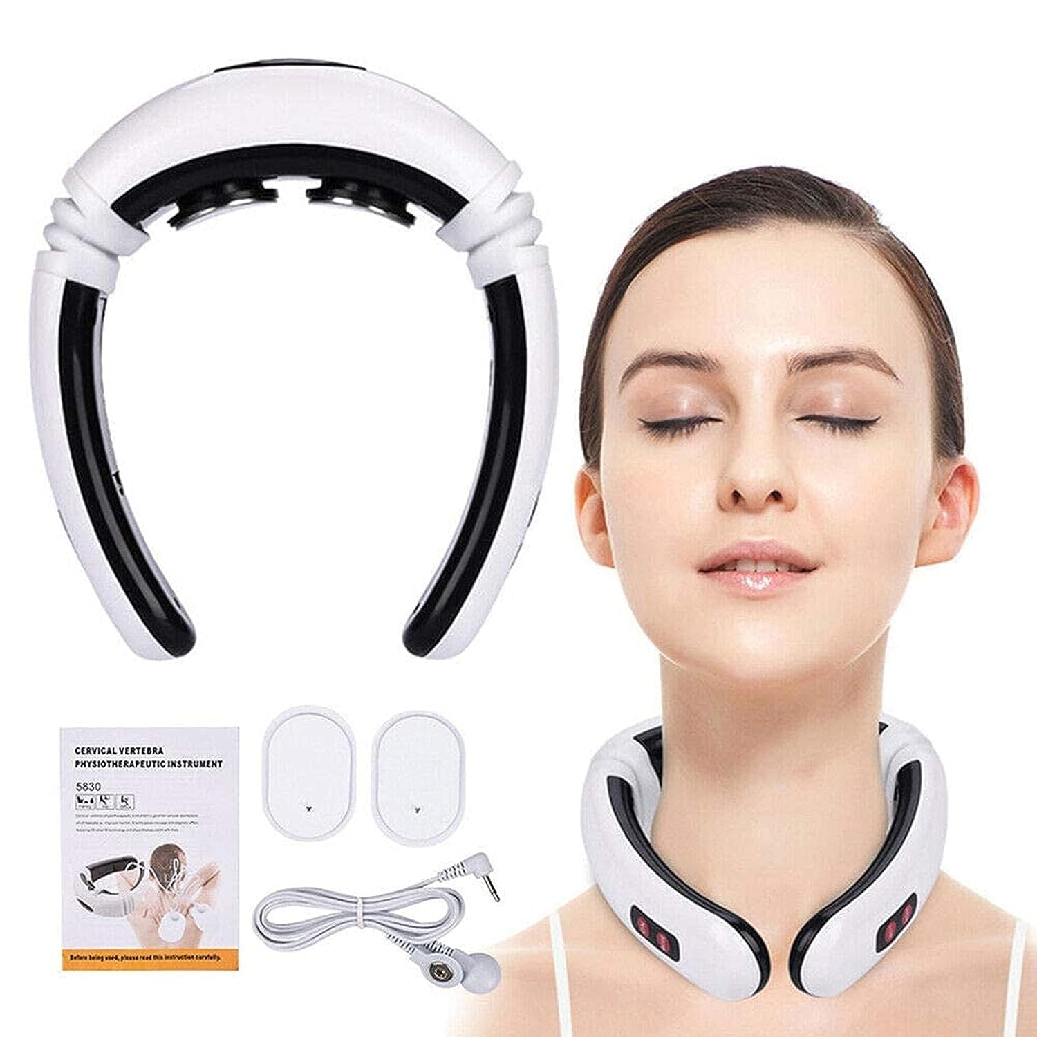 ODMART Electric Neck Massager for Deep Tissue Pain Relief Cervical Vertebra Massager Impulse Treatment Device for Acupoint Magnetic Therapy with 2 Electrode Pads