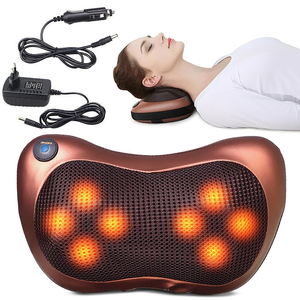 Perriha Fashion Back Massager with Heat, Shiatsu Back and Neck Massager with Deep Tissue Kneading Electric Neck Massage Pillow for Back Neck Shoulders Legs Foot Muscle Pain Relief for Home Car Office