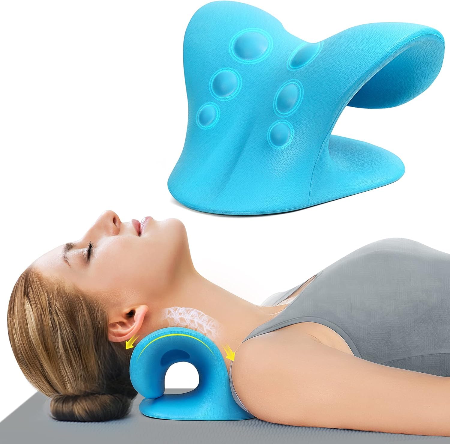 DOLTAS Neck And Shoulder Relaxer For Tmj Pain Relief And Cervical Traction Device For Spine Alignment | Neck Stretcher Chiropractic Pillow For Neck Pain Relief (Sky Blue) fabric