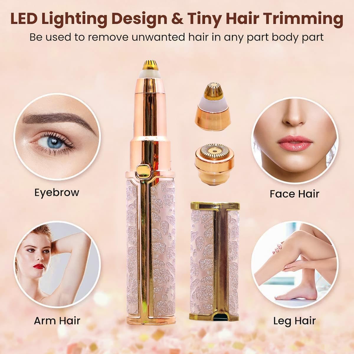 AMENDAS Eyebrow Trimmer for Women, 2 in 1 Rechargeable Facial Hair Remover For Women with Replaceable Heads, Professional Painless Personal Hair Removal Eyebrow Razor with Indicator Lights (NEW)