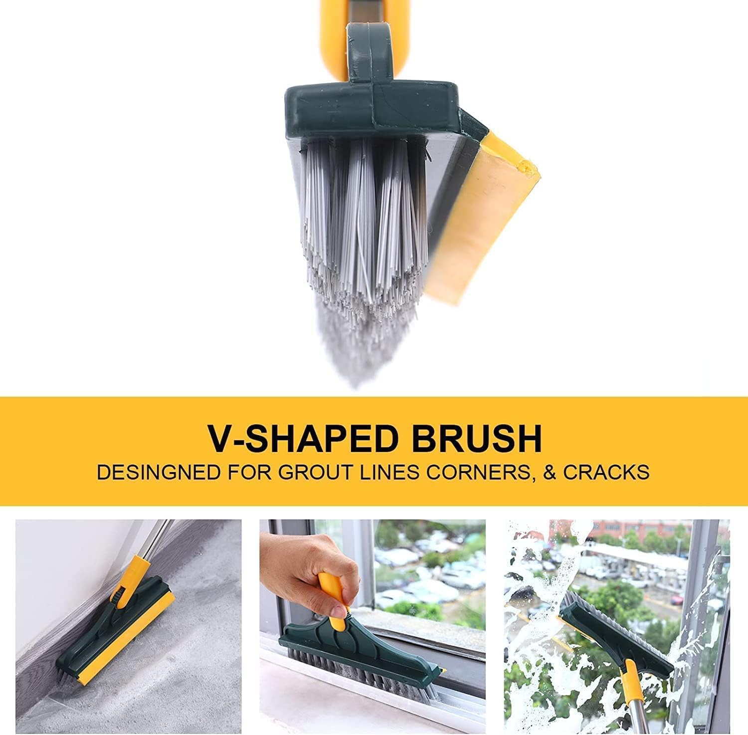 ROKTRY 2 in 1 Bathroom Cleaning Brush Wiper Tiles Cleaning Bathroom Brush Floor Scrub Brush with Long Handle 120° Rotate Home Kitchen Bathroom Cleaning Brush Pack-1, Multicolor