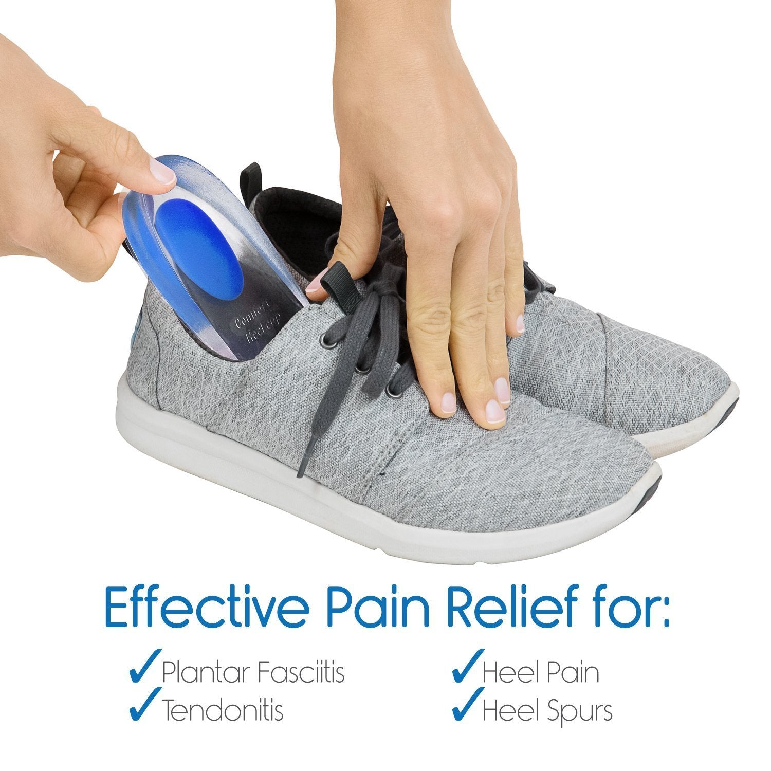 Purastep Silicone Gel Heel Protector Insole Cups for Swelling, Pain Relief, Foot Care Support Cushion for Men and Women - 1 Pair (Medium)