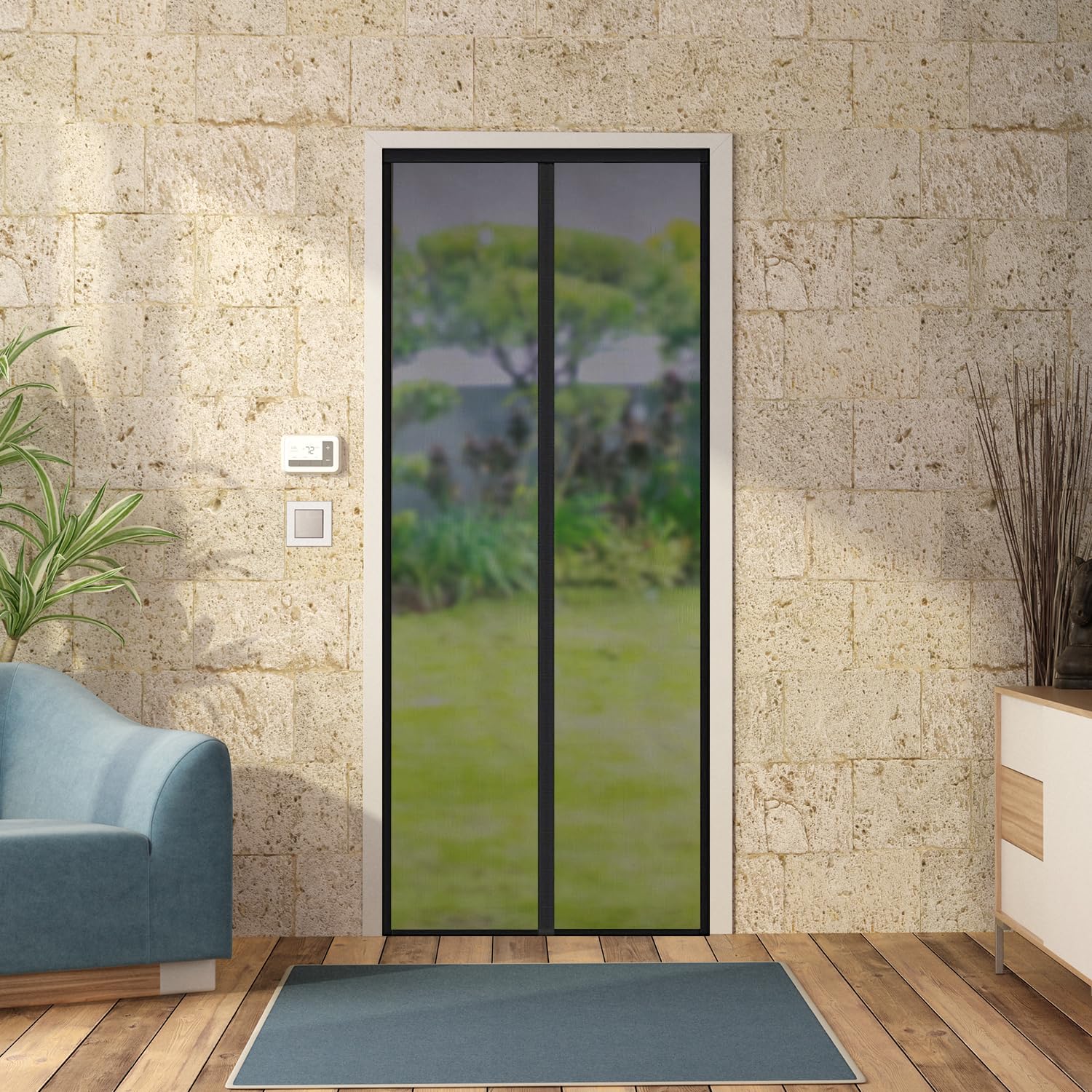 Amazon Brand - Solimo Fiberglass Magnetic Mosquito Net Screen Door - Hands Free Mesh Partition | Auto-Closing Insect Screen to Keep Pests Out (200x90 cm, Grey)